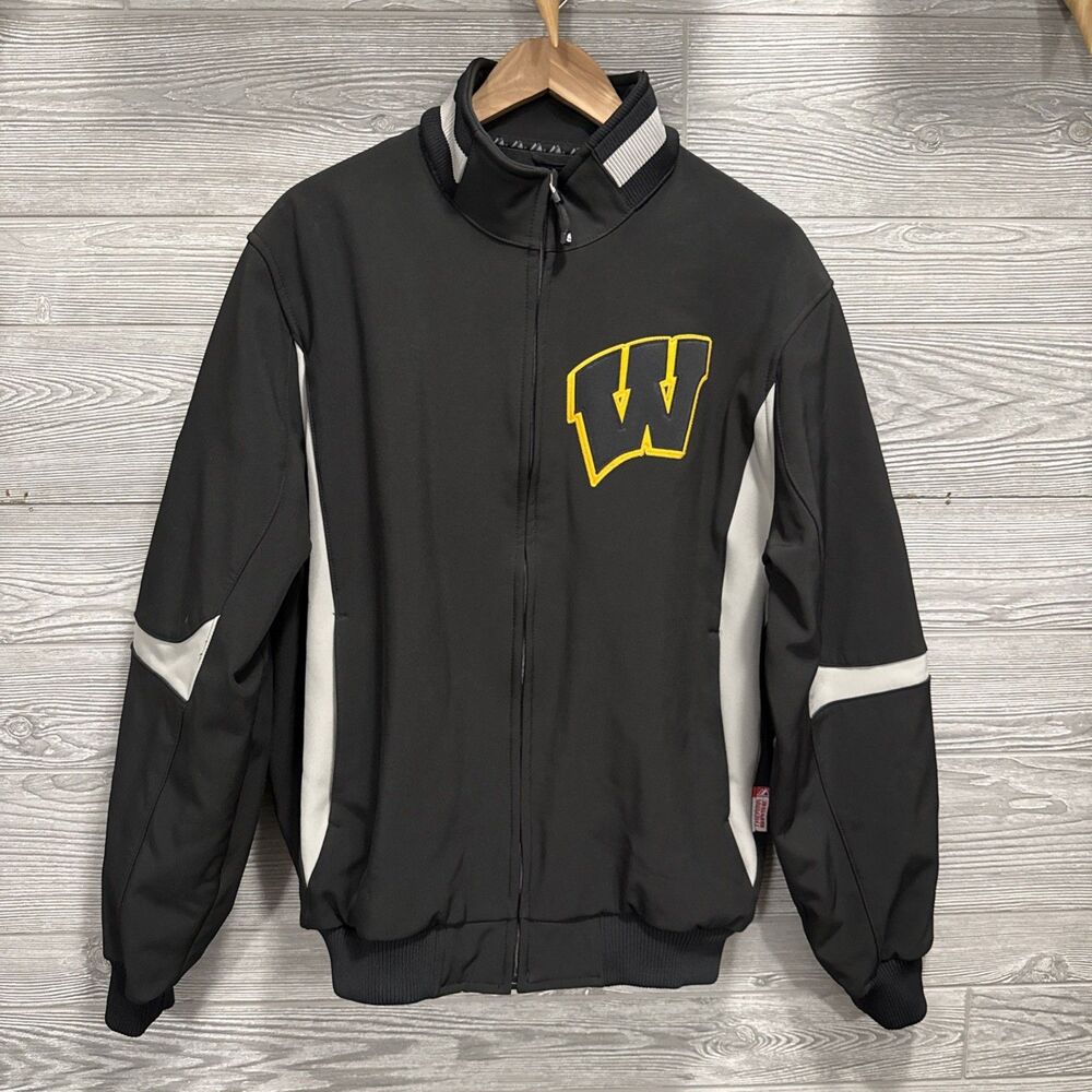 University of Wisconsin Jacket Men’s Large Black Full Zip Lightweight Majestic